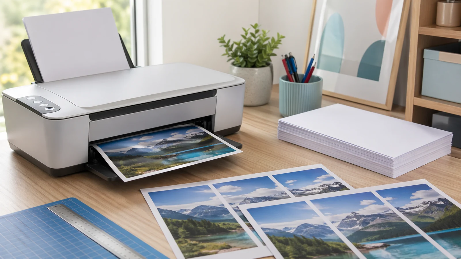 Home printer ready to print tiled poster pages